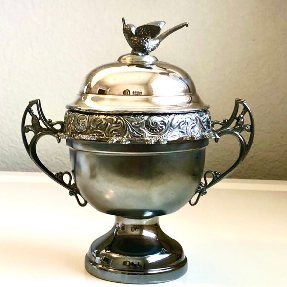 Antique Wm. Rogers WR Quadruple Silver Plate Sugar Bowl Spoon Holder Pattern #59 - Picture 5 of 10